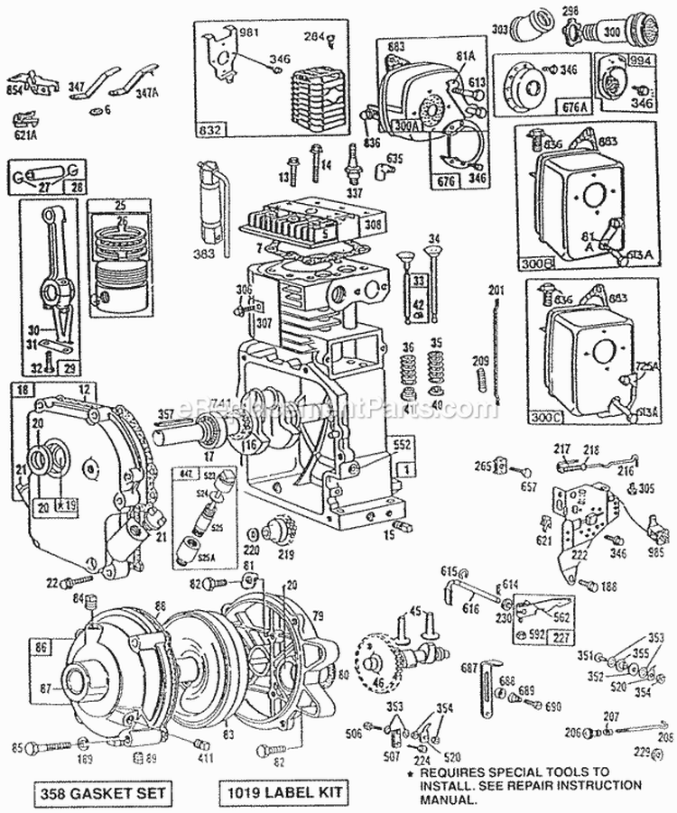 CylinderGearcaseMufflers Diagram and Parts List for 170402-2102-01  Briggs and Stratton Engine